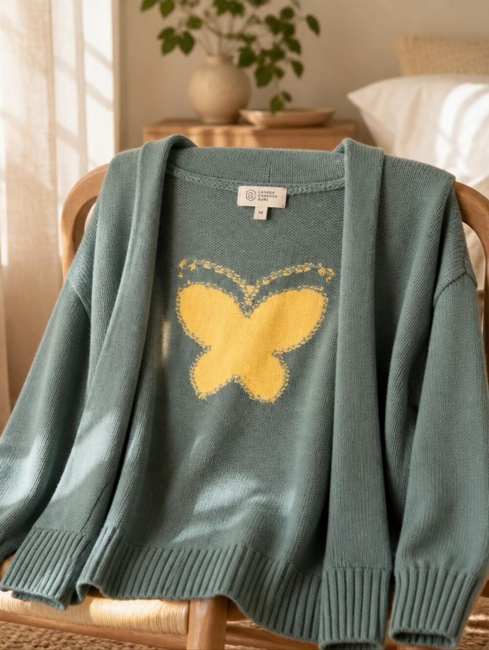 Candace Cameron Bure Green Cardigan with Yellow Butterfly #261
